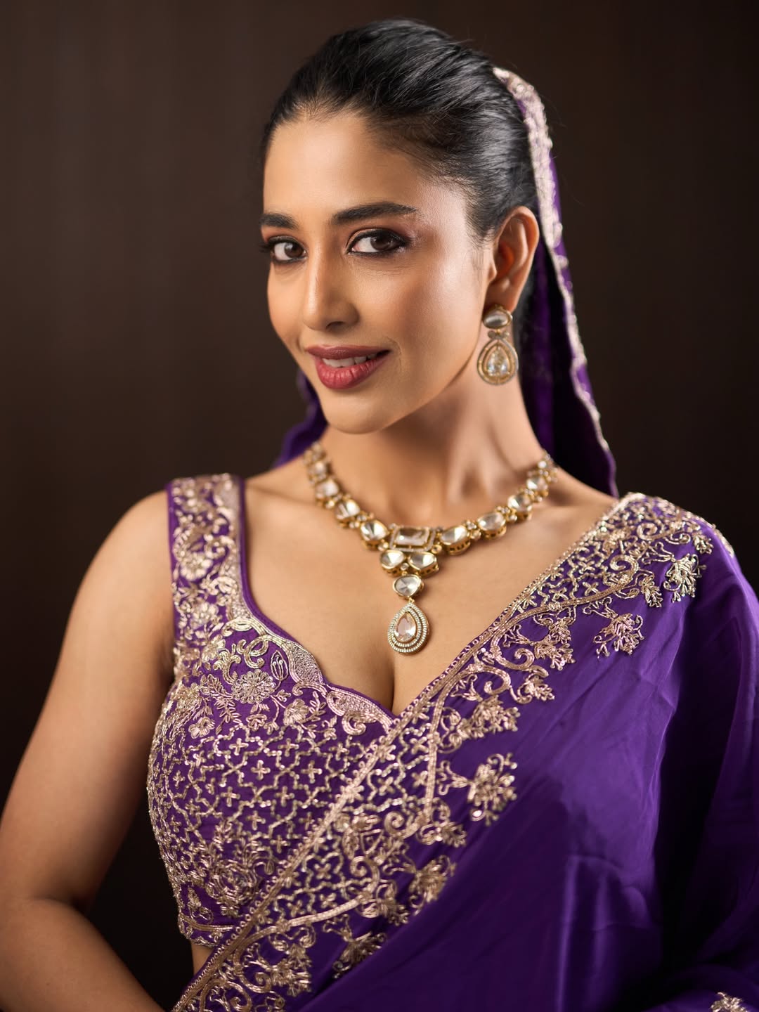 Daksha Nagarkars Purple Saree Look