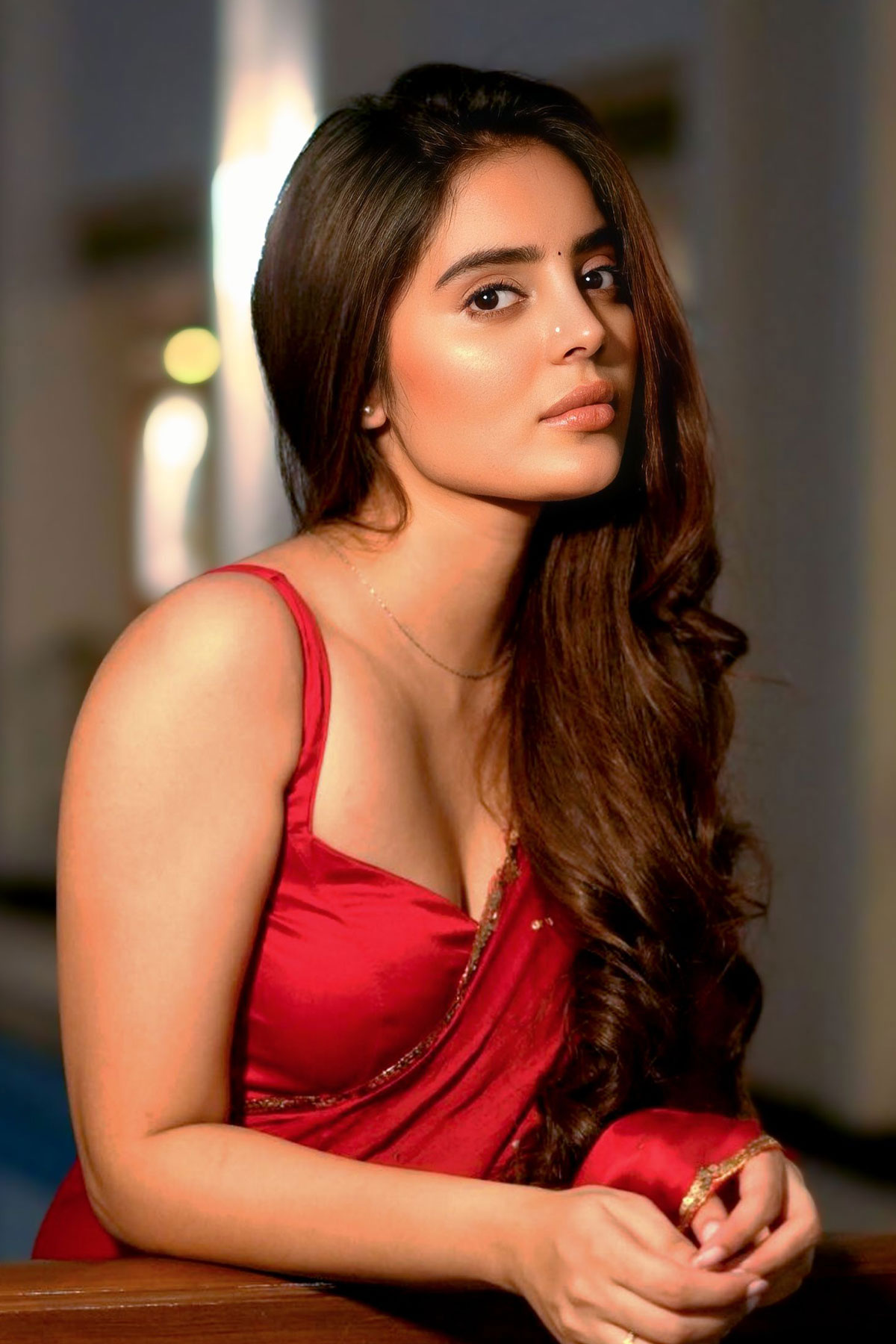 Kushitha Kallapu Looks Elegant in a Deep Red Satin Outfit