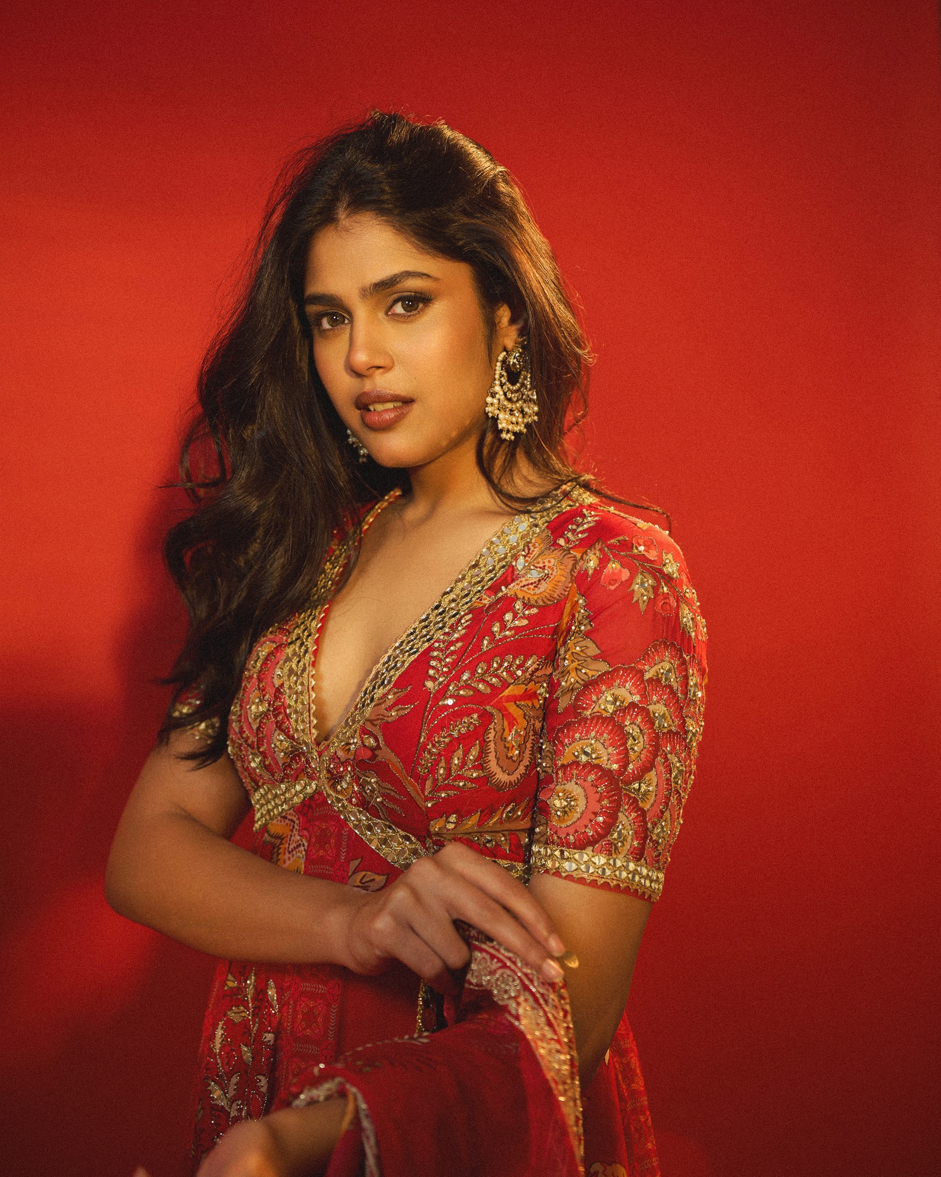 Faria Abdullah Stuns in a Rich Red Embroidered Outfit