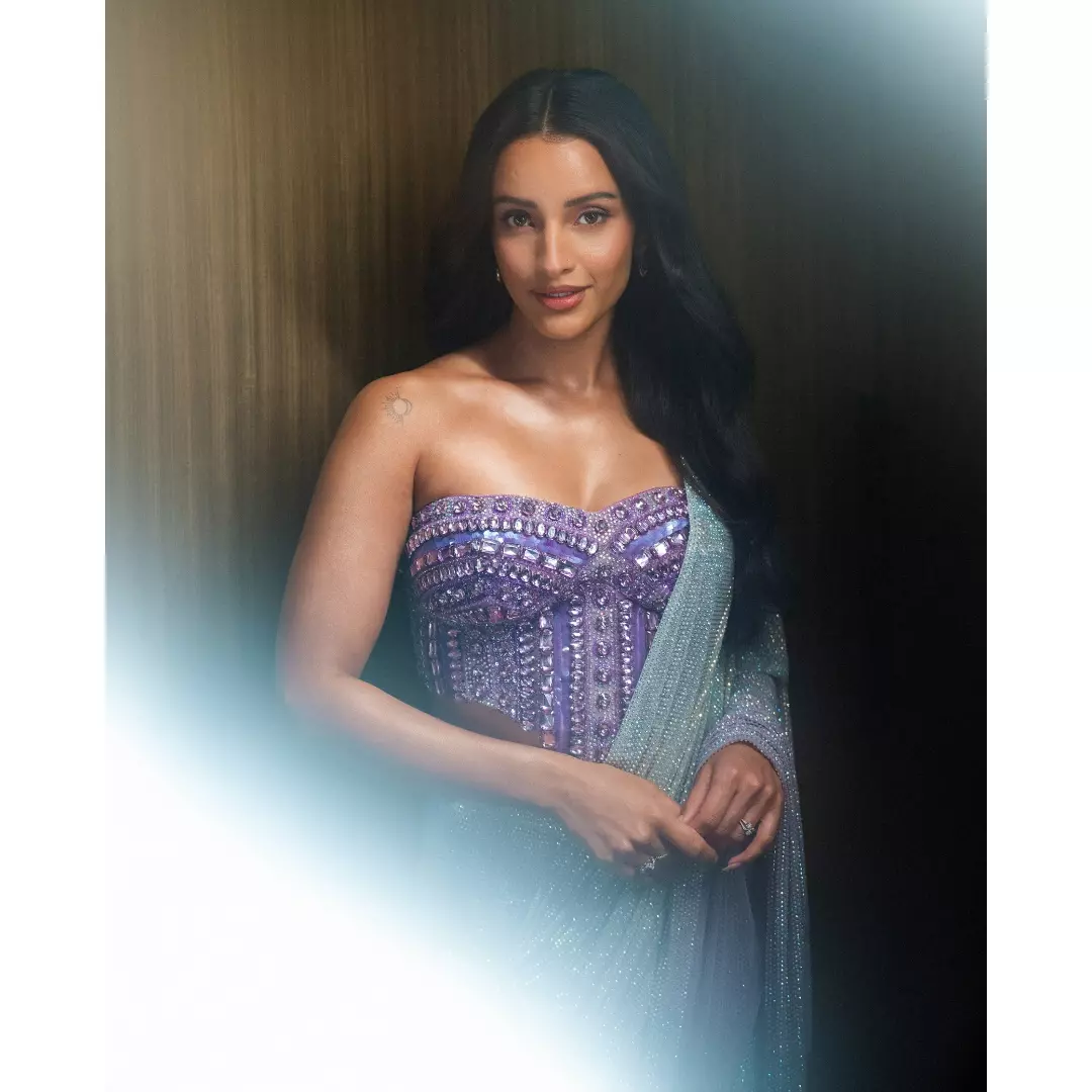 Triptii Dimri Stuns in a Jewel-Embellished Purple Top and Teal Drape