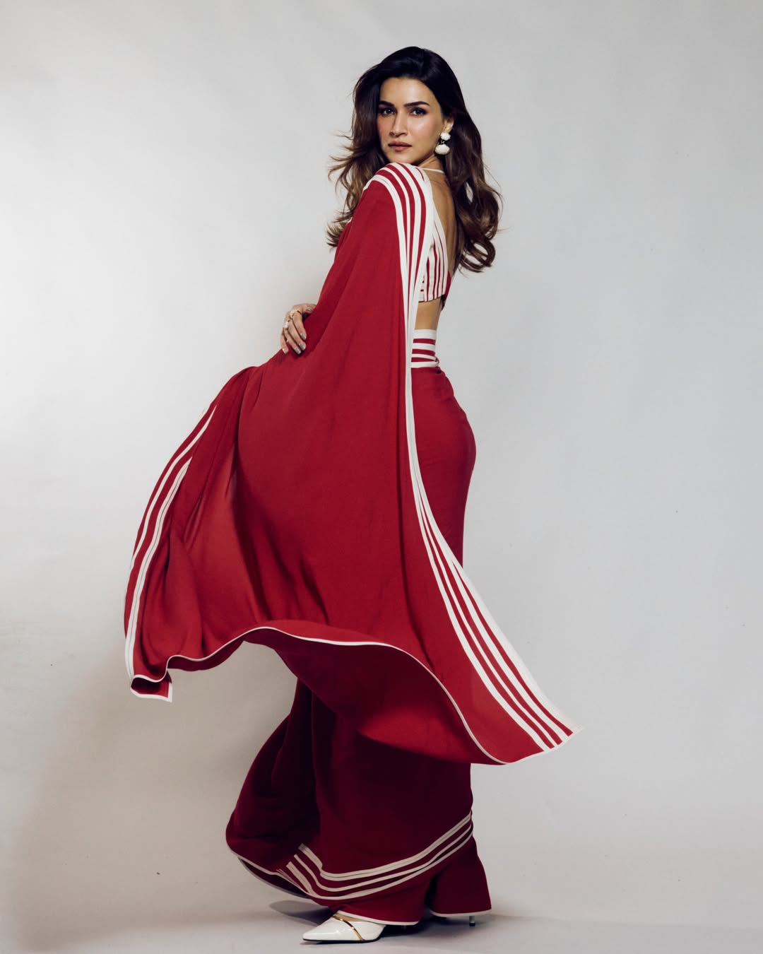 Kriti Sanon Elevates Her Red Saree Look with Shell Earrings