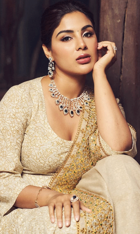 Samyuktha Exudes Timeless Charm in a Gold-Embroidered Beige Ensemble