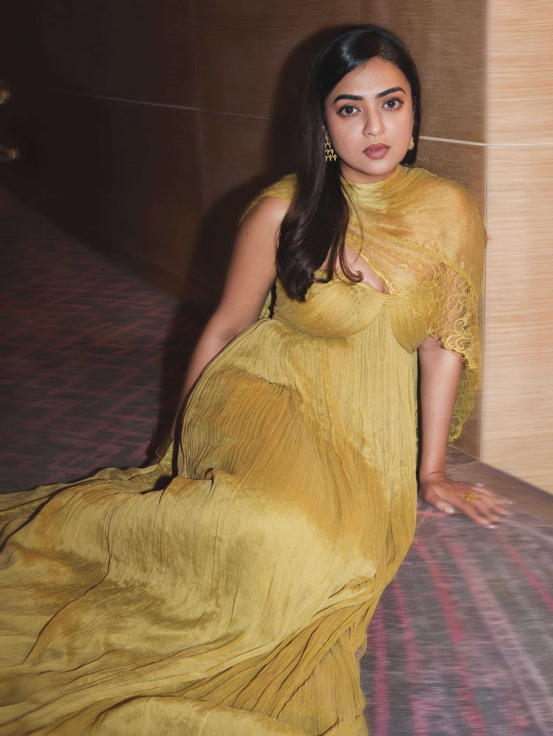 Nazriya Fahadh Looks Stunning in Olive Green Pleated Gown