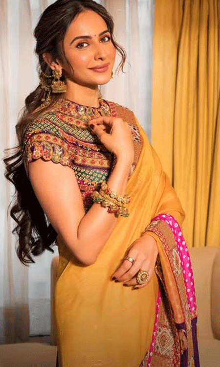 Rakul Preet Singh Glows in a Mustard Yellow Saree