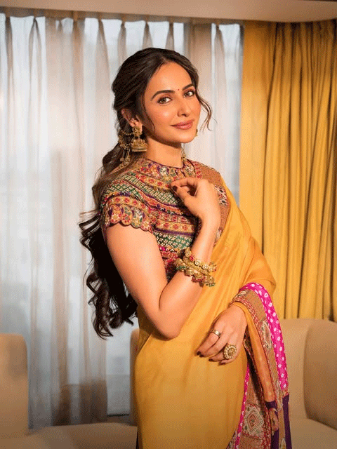 Rakul Preet Singh Glows in a Mustard Yellow Saree