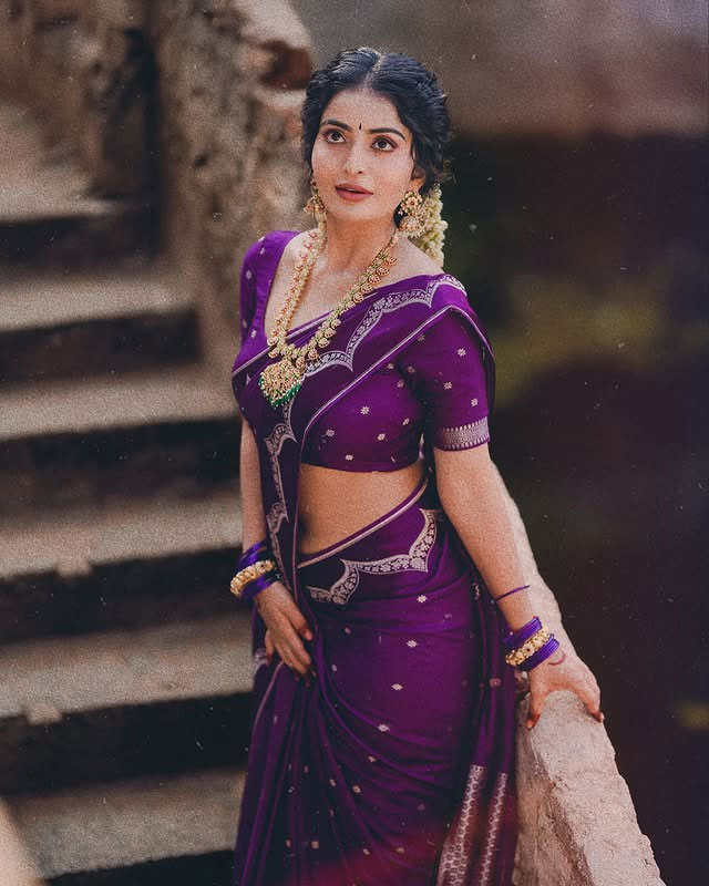 Ananya Nagalla Wears Classic Purple Saree