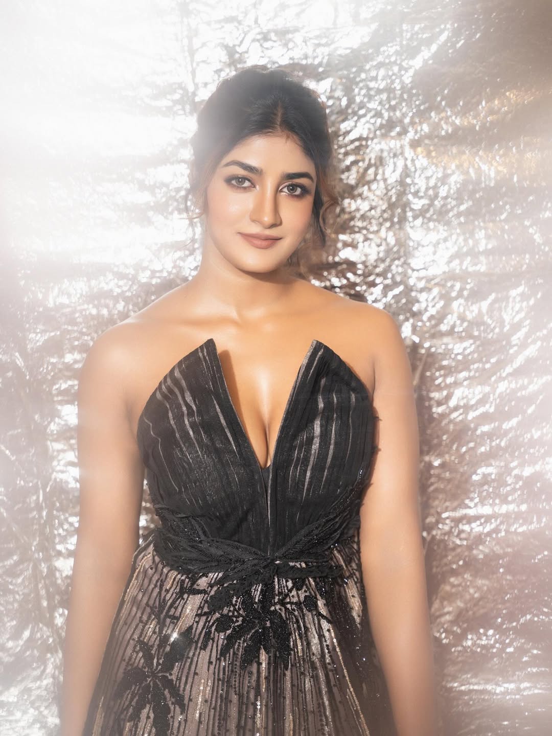 Dimple Hayathi Turns Heads in a Black Strapless Outfit