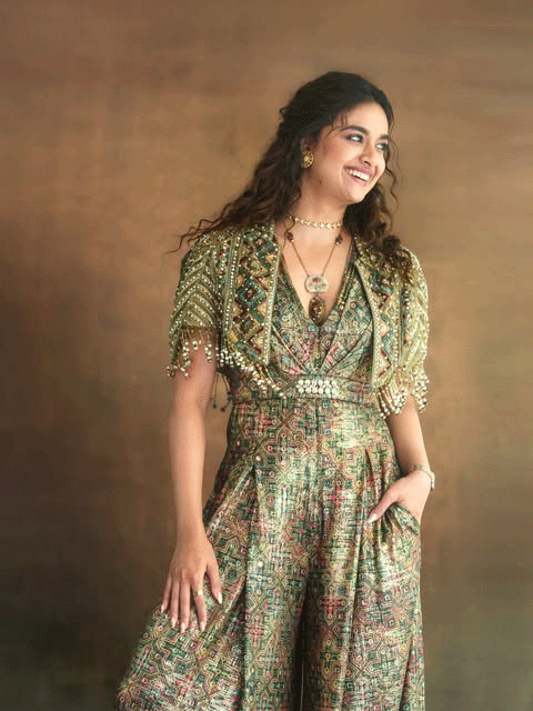 Keerthy Suresh Stuns in Tarun Tahiliani Printed Jumpsuit