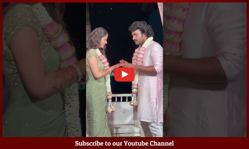 ప్రేమ జంట 😘❤️: #KiranAbbavaram And #RahasyaGorak Engagement Visuals In Hyderabad #ytshort #shots
