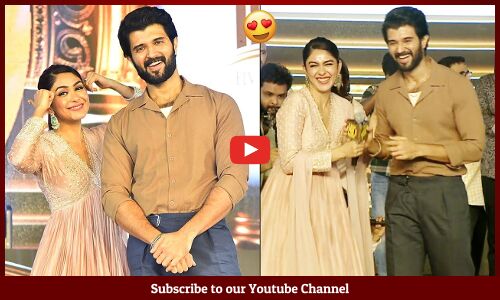 Mrunal Thakur CUTE Reaction Towards Vijay Deverakonda @ Family Star Pre Release Event | Tupaki