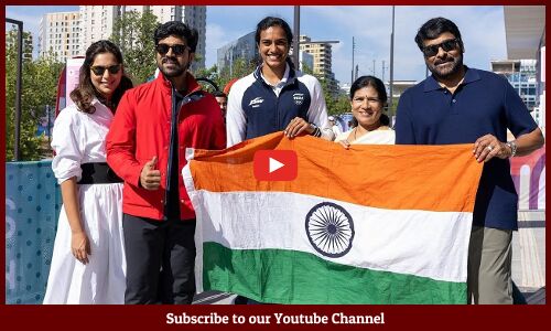 Megastar Chiranjeevi & Ram Charan and Upasana,Surekha Visuals With PV Sindhu At Paris Olympics 2024