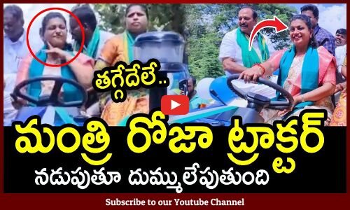 ట్రాక్టర్ నడుపుతూ దుమ్ములేపిన మంత్రి రోజా : Minister Roja Mass Driving A Tractor
