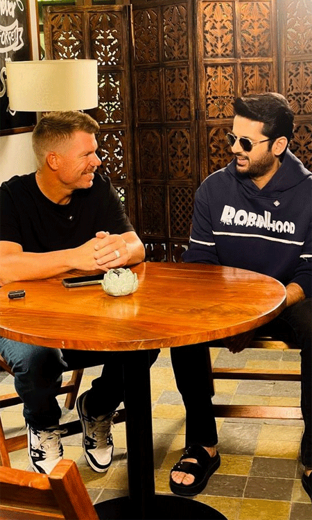 David Warner Joins Nithiin for Robinhood Promotions