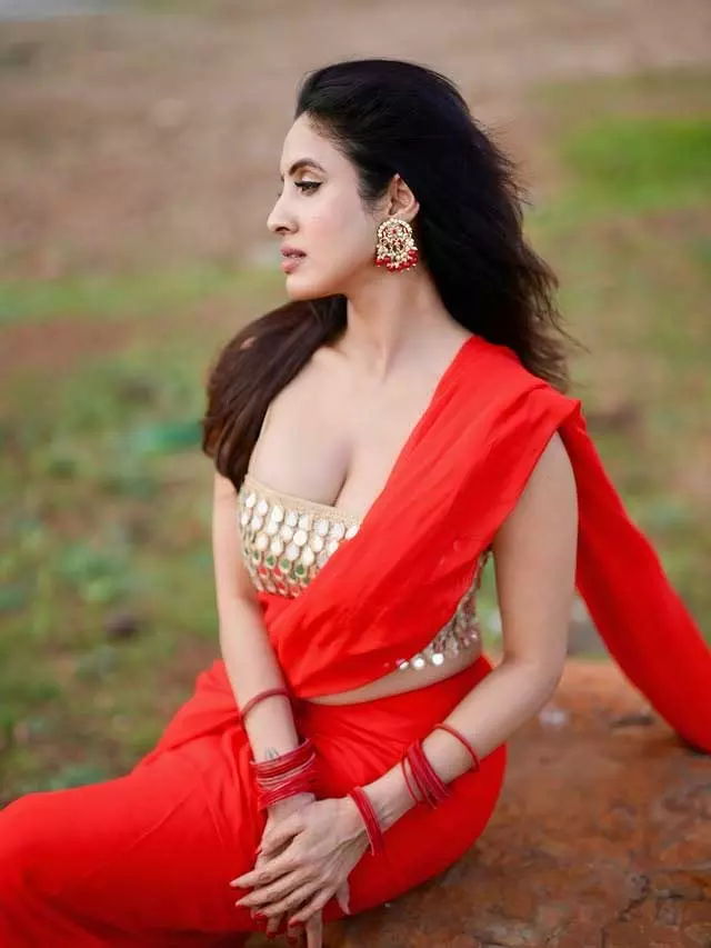 Priyanka Kholgade Stuns in Elegant Red Saree Look