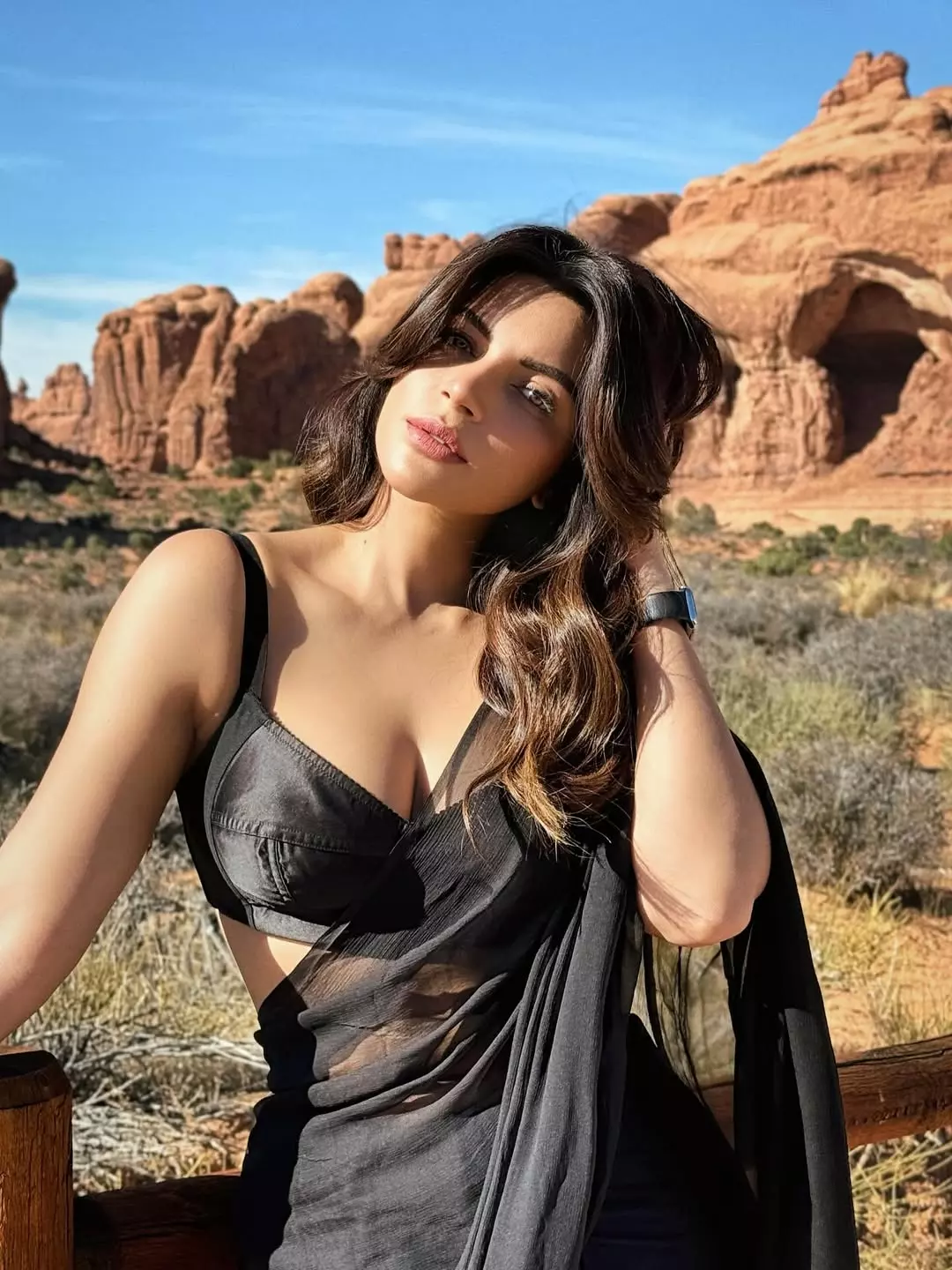 Shama Sikander Heats Up the Hills in Black Saree