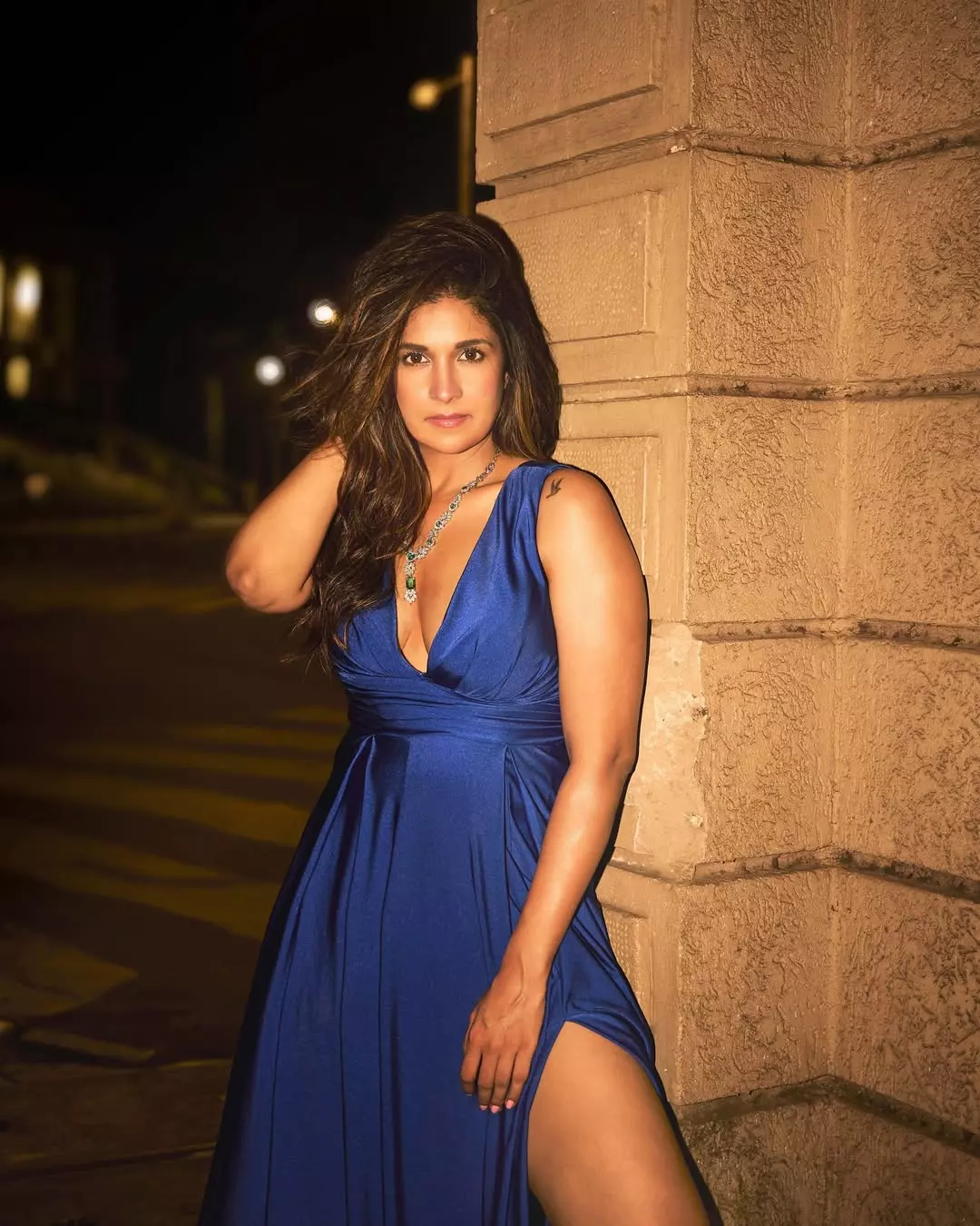 Harleen Sethi in Elegant Blue Dress for Night Shoot