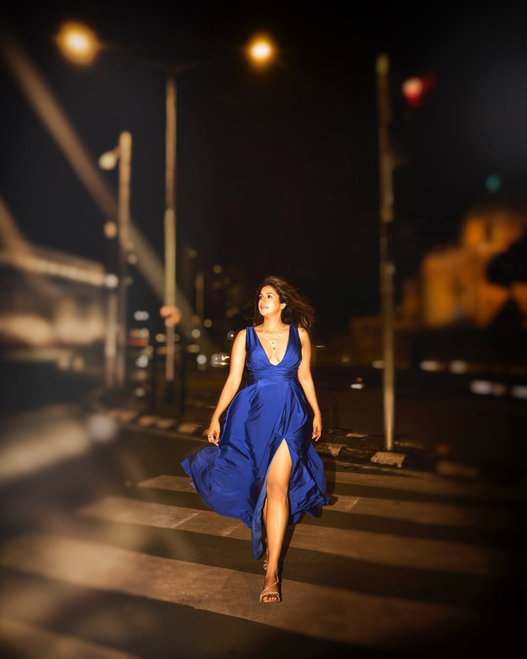 Harleen Sethi in Elegant Blue Dress for Night Shoot