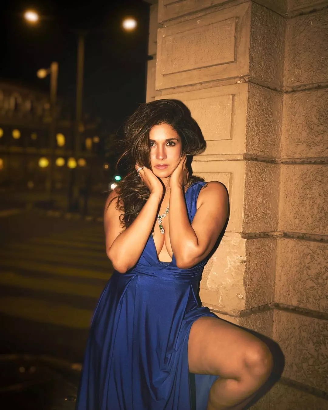 Harleen Sethi in Elegant Blue Dress for Night Shoot Harleen Sethi in Elegant Blue Dress for Night Shoot