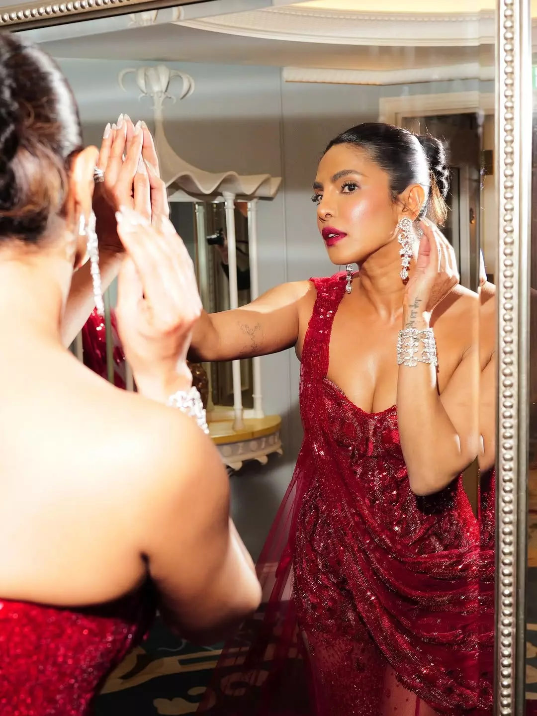 Priyanka Chopra Celebrates Diwali in London in a Gorgeous Red Dress