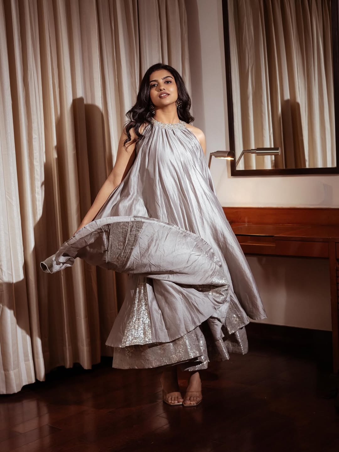 Mamitha Baiju’s Graceful Look in Silver Dress