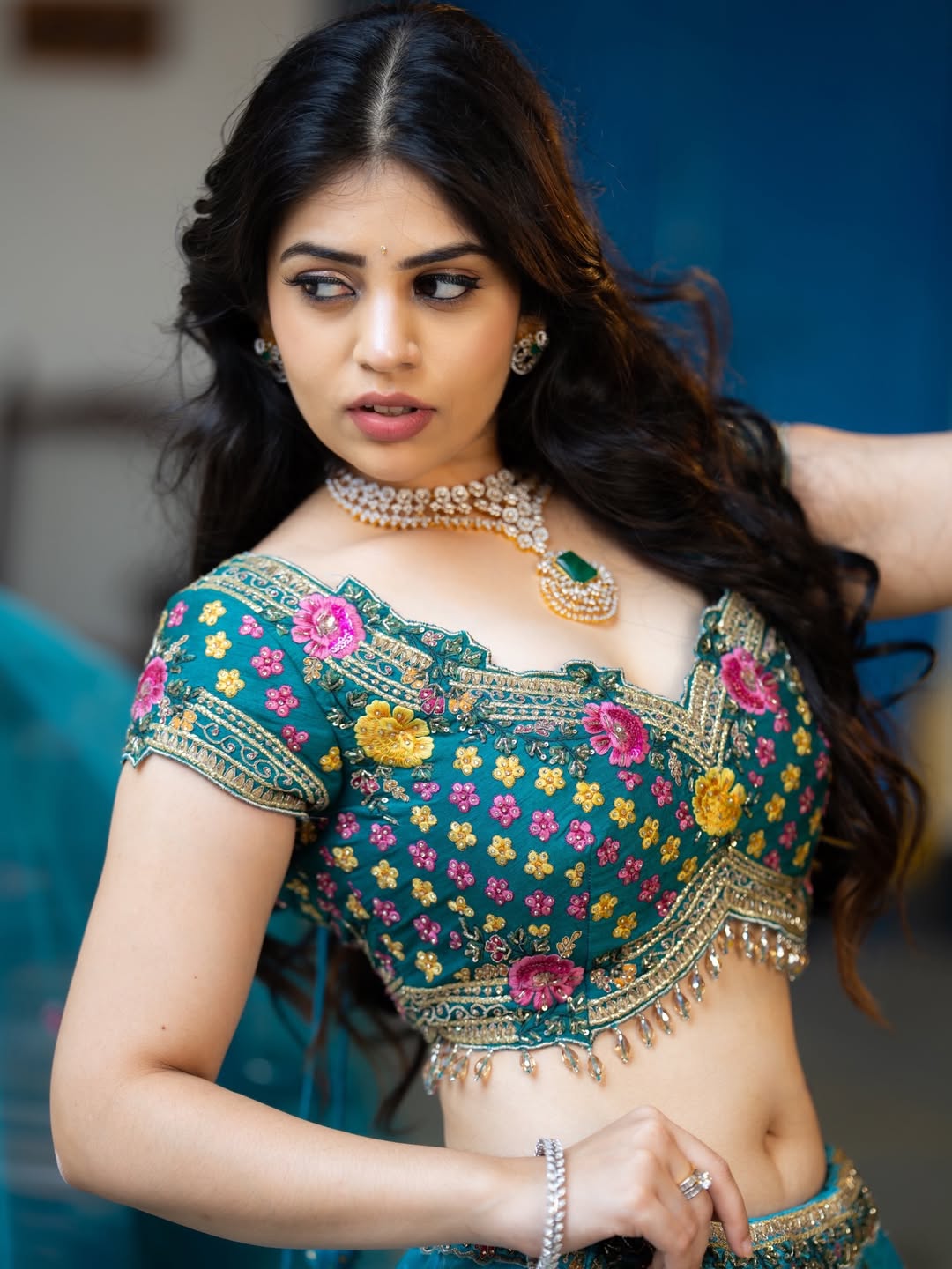 Bandhavi Sridhar Stuns in Elegant Turquoise Lehenga with Traditional Glam Look