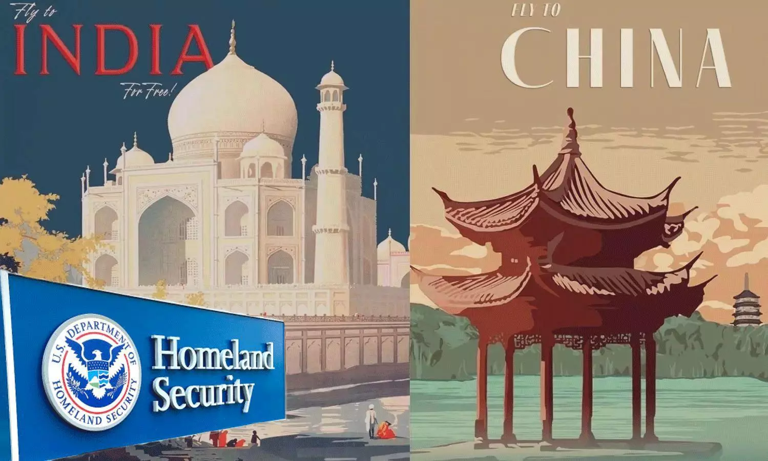 అమెరికా గో బ్యాక్ ప్రకటన : భారత్, చైనా ఫొటోలపై ఆగ్రహం