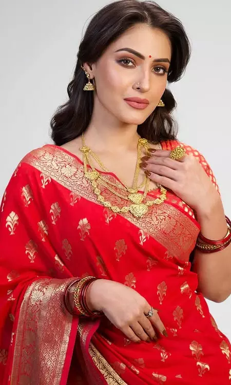 Shivangi Vermas Traditional Red Saree Look