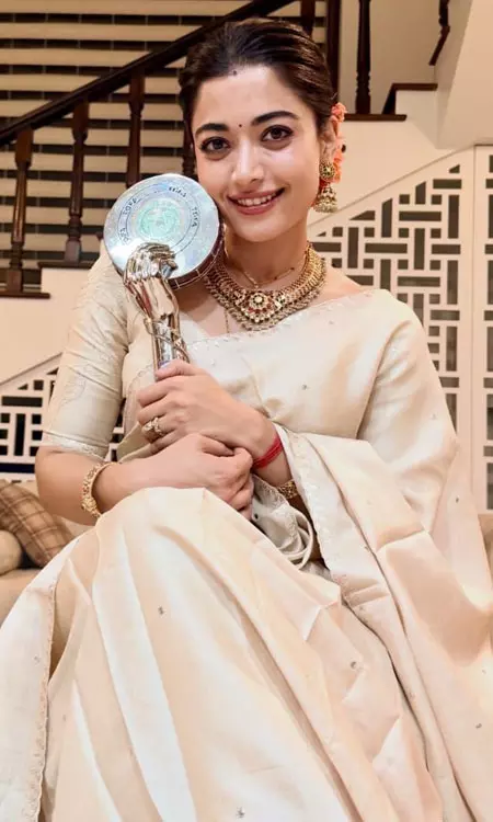 Rashmikas Emotional Victory Moment Wins Hearts at Telangana Awards
