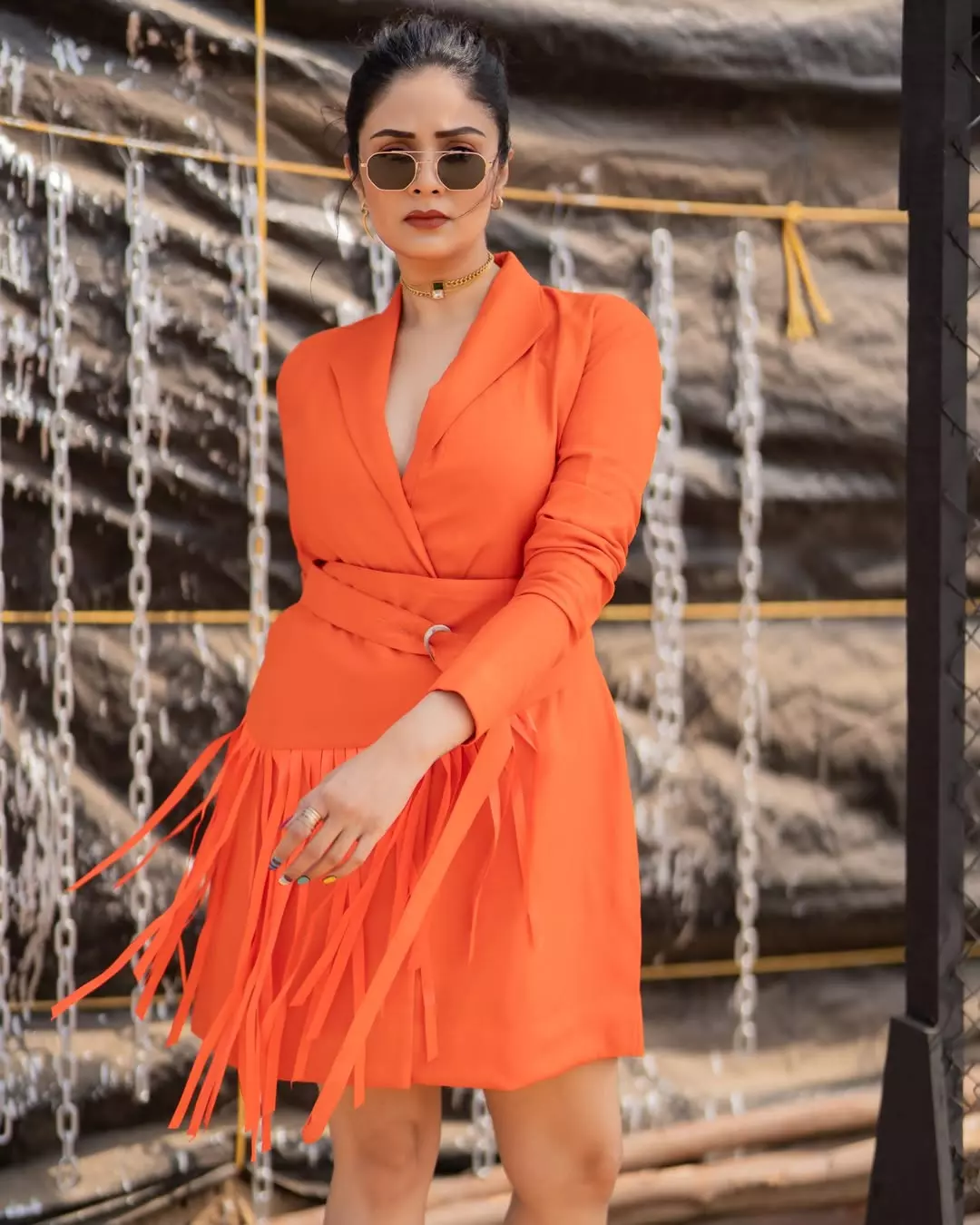 Sreemukhi Stuns in Vibrant Designer Outfit