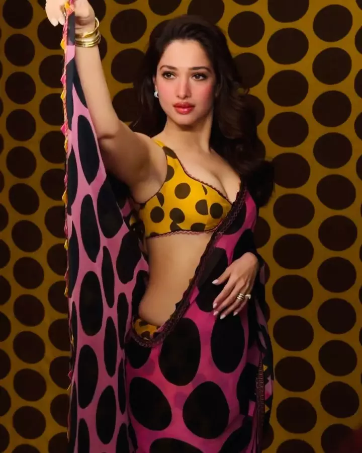 Tamannaah Bhatia Dazzles in Playful Polka-Dot Saree Photoshoot