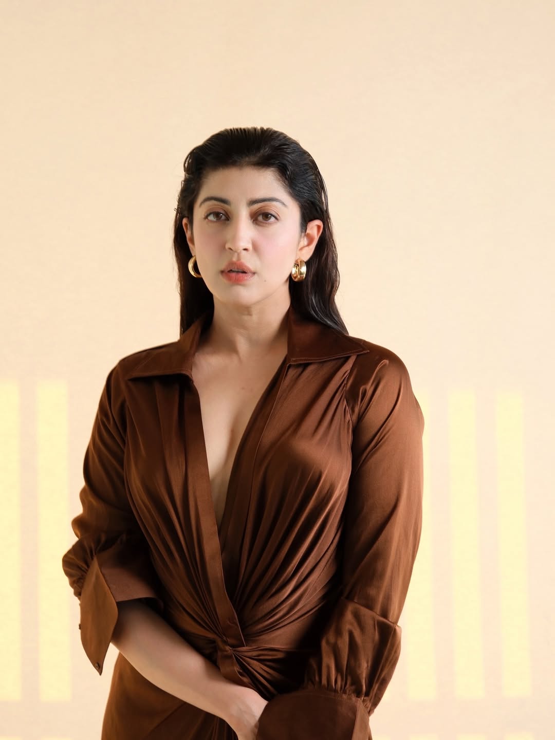 Pranitha Subhash Serves Timeless Elegance in Brown Satin Gown