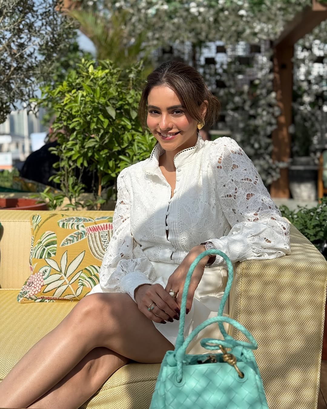 Aamna Sharif stuns in baby blue satin dress in dreamy floral photoshoot Aamna Sharif stuns in baby blue satin dress in dreamy floral photoshoot