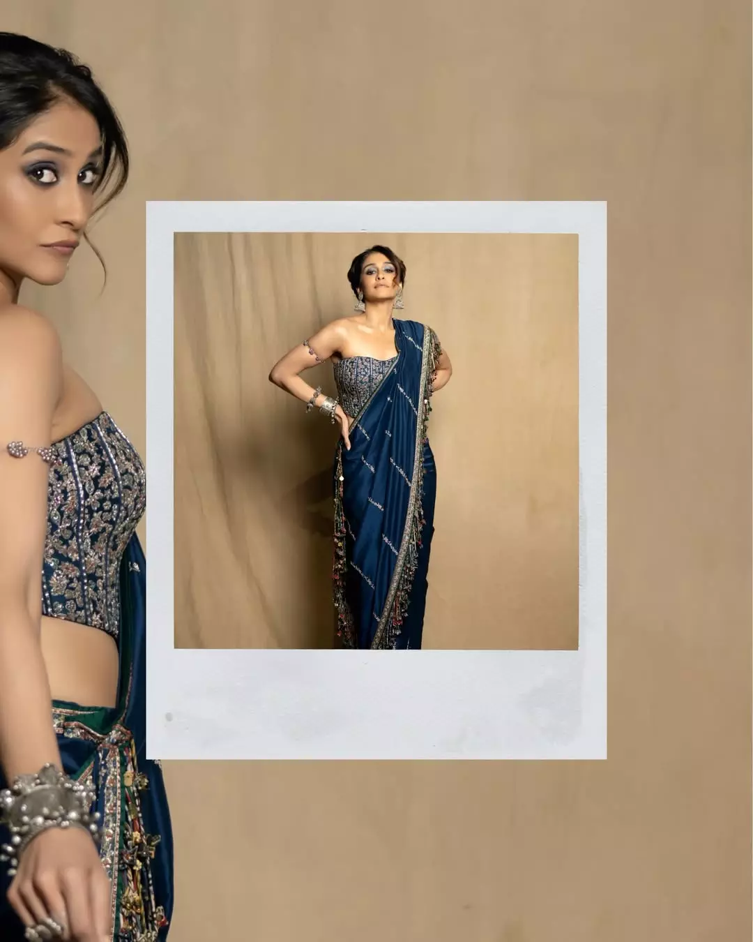 Regina Cassandra Dazzles in Elegant Navy Blue Saree Regina Cassandra Dazzles in Elegant Navy Blue Saree