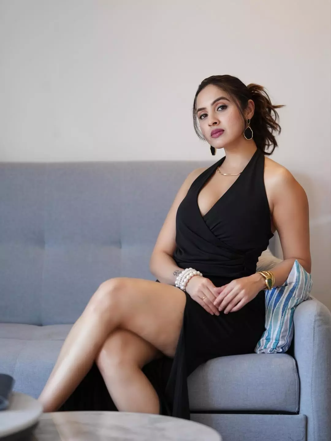 Priyanka Kholgade Stuns in Black Halter Dress with Fierce Elegance