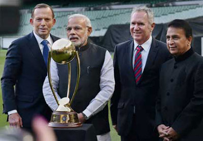Narendra Modi with 2015 Cricket World Cup trophy