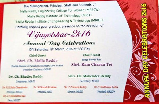 Invitation: Ram Charan attending Annual Fest!