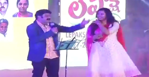 Watch: Balakrishna sings & dances on Stage!