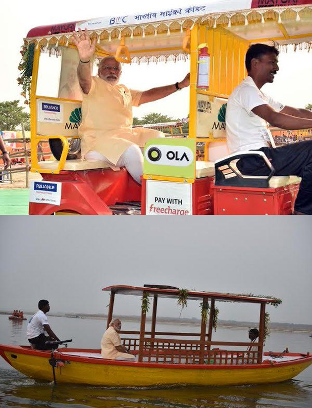 Modis First Ride in e-boat & e-rickshaw!