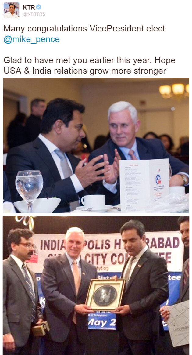 అమెరికా కొత్త ఉపాధ్యక్షుడితో కేటీఆర్..