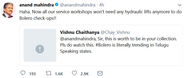 Jai Simha Bolero Scene, Anand Mahindra Reaction!