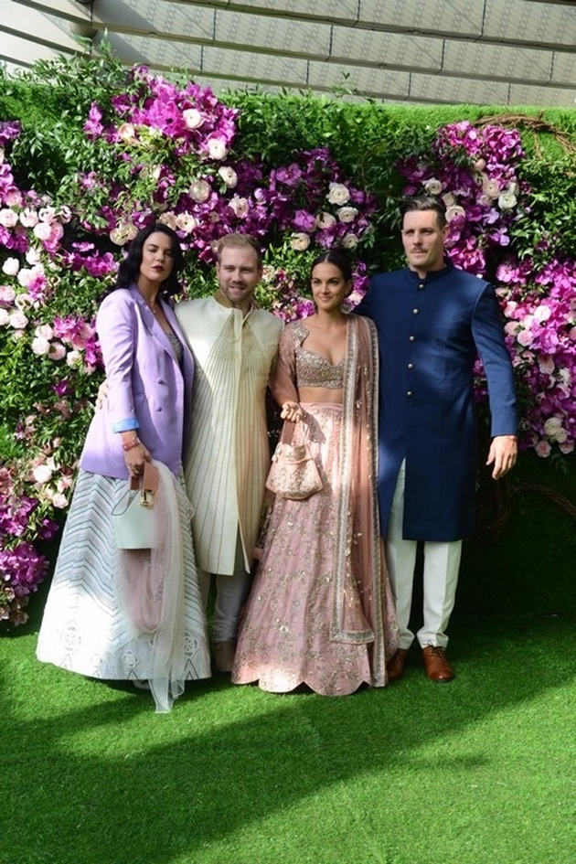 sachin and babi light blue dress Shah Rukh Khan, Katrina Kaif, Aishwarya Rai attend Akash Ambani, Shloka  Mehta's engagement party – Firstpost