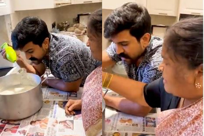 వెన్న చిలికిన రామ్ చరణ్ - కృష్ణుడంటూ ముద్దు చేసిన నాన్నమ్మ