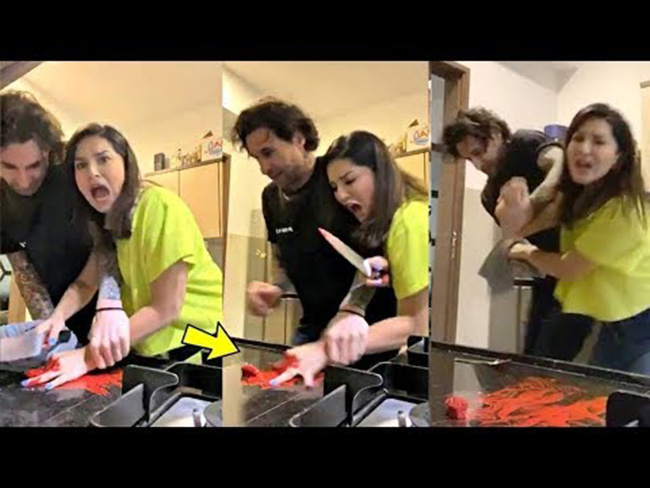 Sunny Leone Chops Her Finger To Scare Husband Sunny Leone Chops Her Finger To Scare Husband