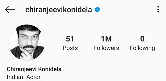 మిలియన్ మార్క్ ని అందుకున్న మెగాస్టార్...!