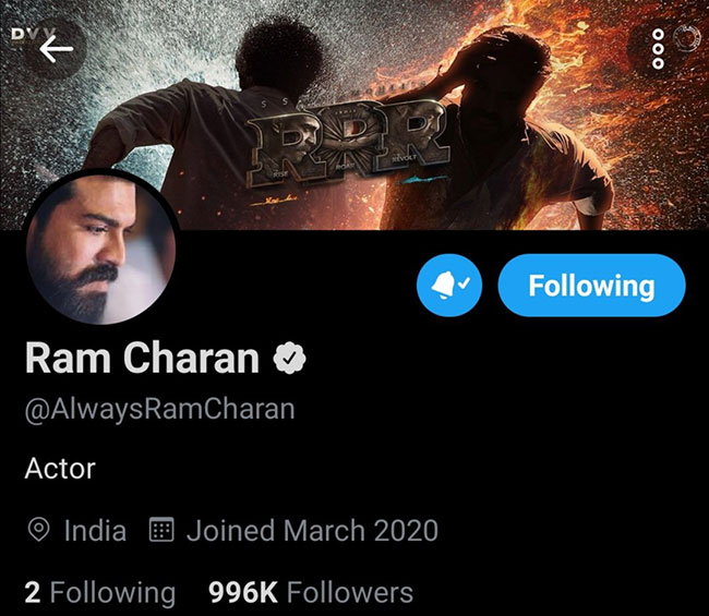 రికార్డ్‌ : ఏడున్నర నెలల్లోనే మిలియన్‌ మార్క్‌ చేరిన చరణ్‌