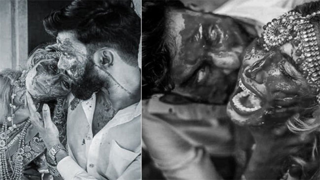 పిచ్చి పీక్స్​ కి..రక్తం మడుగు లో ప్రీ వెడ్డింగ్​ షూట్​!