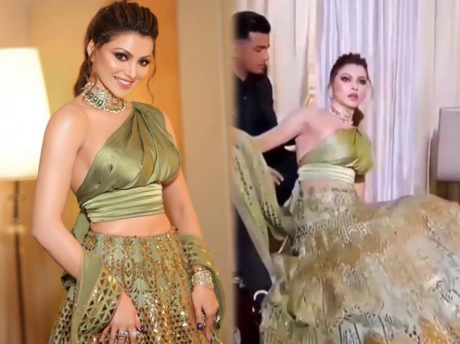 ఊర్వ‌శి లెహంగా 55 ల‌క్షలు.. లేవ‌లేక ప‌డిందిలా!!