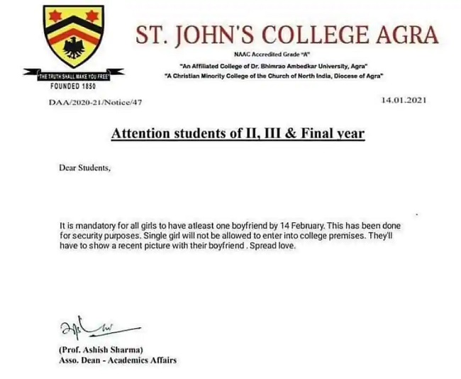 అమ్మాయిలు లవర్స్ ను వెతుక్కోవాలంటూ స‌ర్క్యుల‌ర్‌.. వర్సిటీ క్లారిటీ!