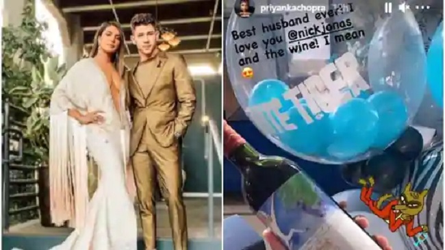 ప్రియానిక్.. భార్య‌కు వైన్ బాటిల్ అందించిన ఉత్త‌మ భ‌ర్త‌