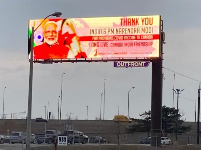 Greater Toronto thanks Modi for vaccine doses with billboards